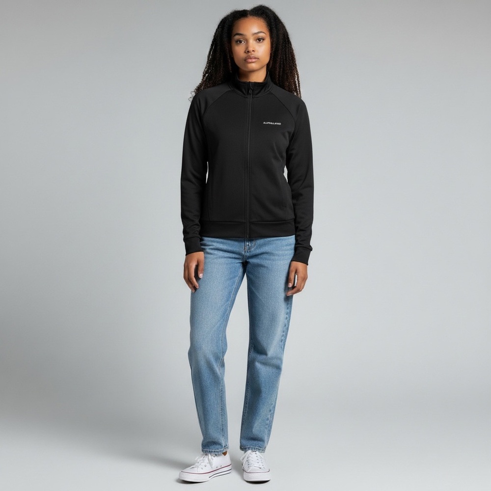 Alphalete Women's Long Sleeve Full Zip Alphaland Jacket Black Size Medium